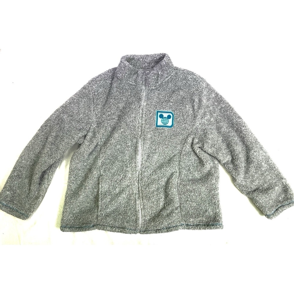 Walt Disney Parks World 2024 Mickey Gray Fleece Jacket Globe Full Zip Up Sz XL